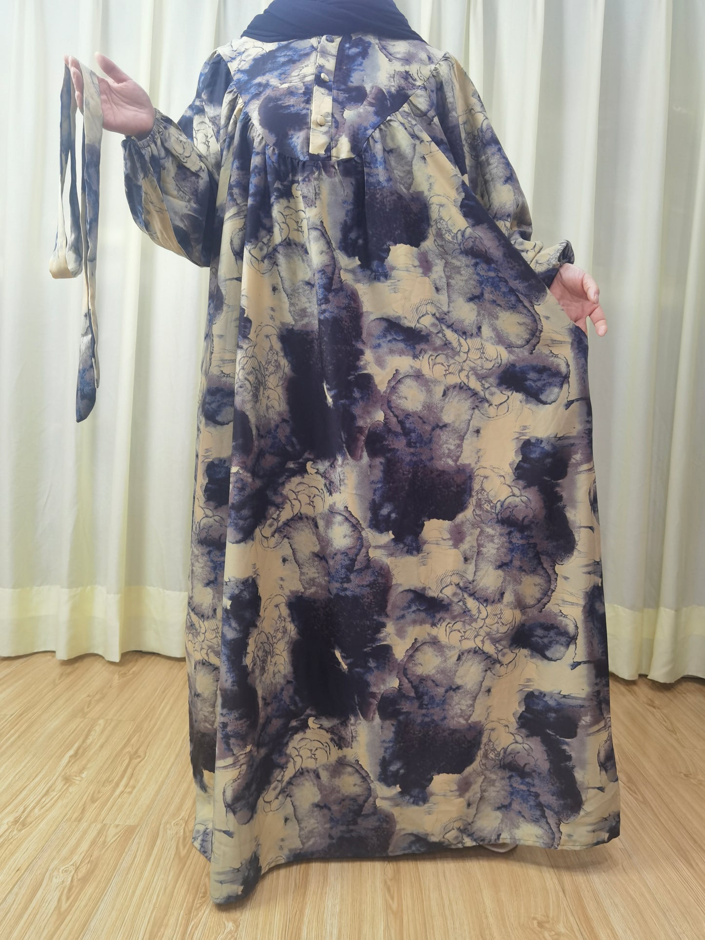 A4【531】2024 Women Dubai Watercolour printing Long Maxi Dress Long Sleeves