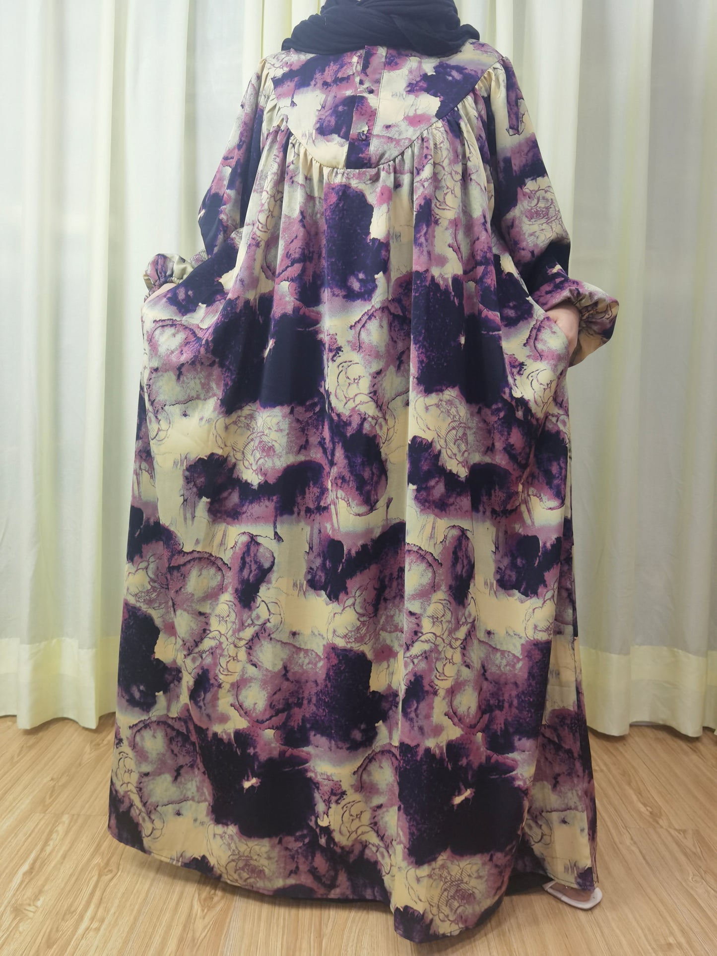 A4【531】2024 Women Dubai Watercolour printing Long Maxi Dress Long Sleeves