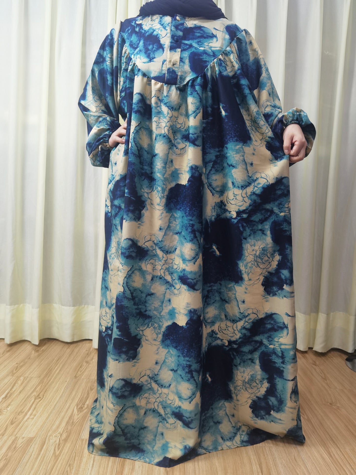 A4【531】2024 Women Dubai Watercolour printing Long Maxi Dress Long Sleeves